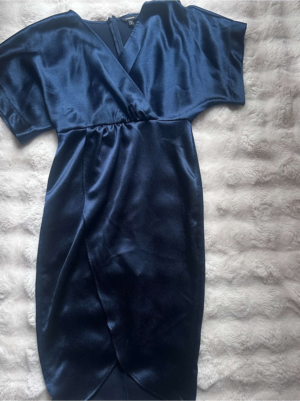 Express Navy Satin Kimono Wrap-Style Midi Dress